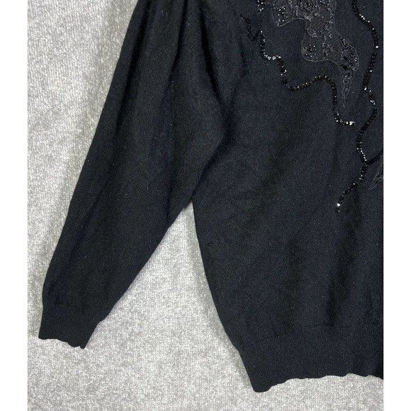 Vintage D.G. Wool Knit Sweater Top Womens Sz M/L Black Sequin Beaded Embroidery - Picture 7 of 12